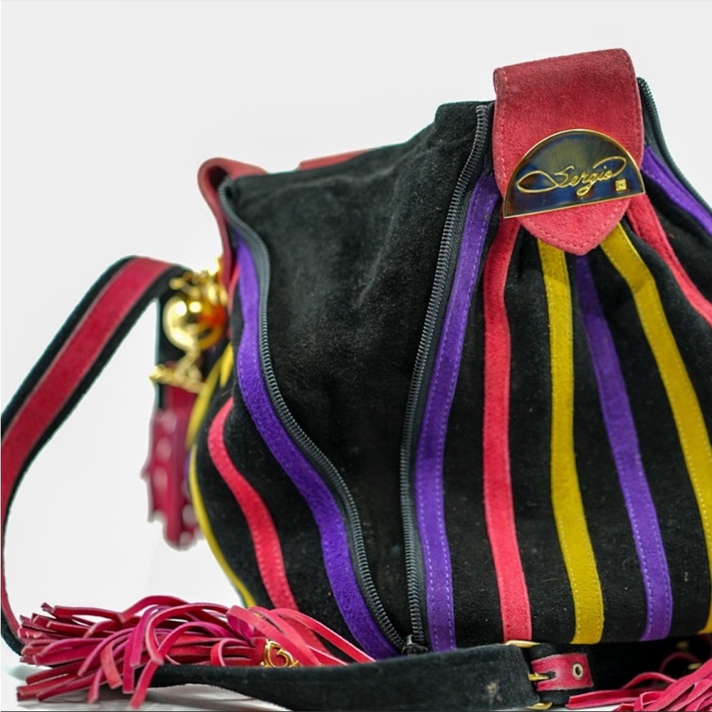 NOT FOR SALE —- SERGIO COLLECTION Candy Striped Suede Bucket Bag